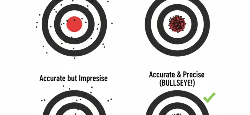 Diagram comparing accurate vs precise pipette measurements using a target analogy