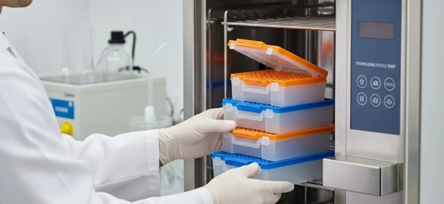Proper loading of polypropylene pipette boxes into a laboratory autoclave for sterilization