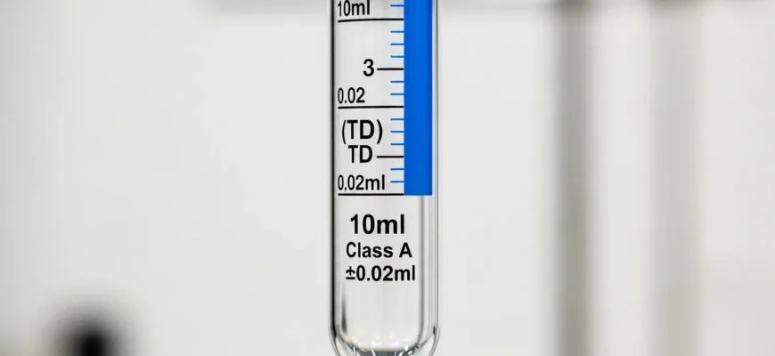 A 10ml micro burette made of borosilicate glass with a PTFE stopcock, mounted on a stand