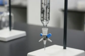 A glass acid burette with a PTFE stopcock, used for precise titration in a laboratory