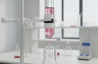 A scientist performing a titration with a glass burette in a modern laboratory, carefully reading the meniscus for precise measurement