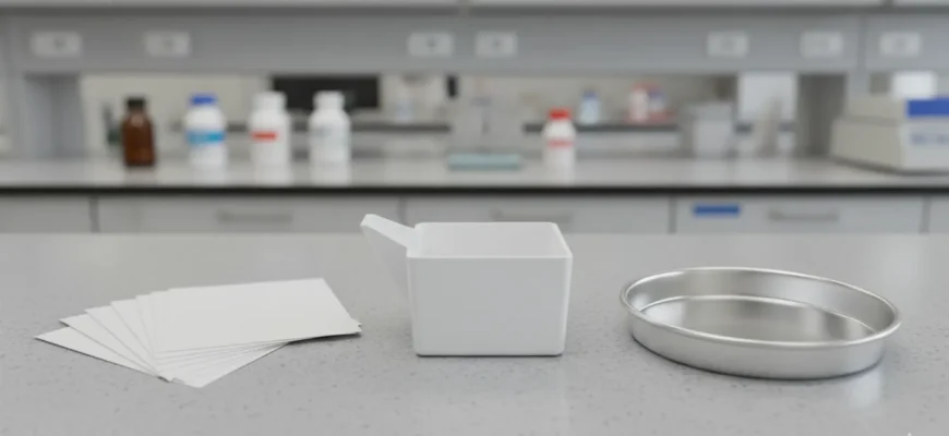 assortment of laboratory weighing dishes boats and pans