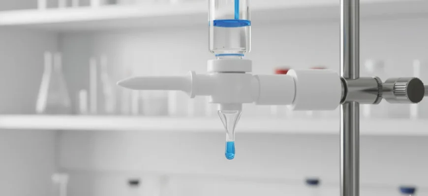 Close-up of a PTFE buret stopcock in a laboratory setting