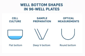 Comparison of 96 well plate bottom shapes Flat, U, and V-bottom