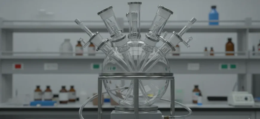 Custom multi-neck glass reactor vessel for chemical synthesis