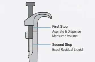Diagram of a micropipette plunger showing first and second stop positions