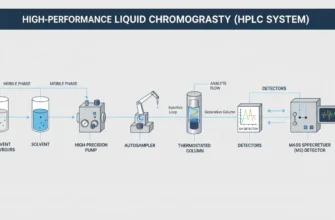 Diagram of a modern HPLC system with pump, autosampler, column, and detector
