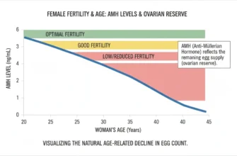 Graph showing average AMH levels and ovarian reserve decline by age in women