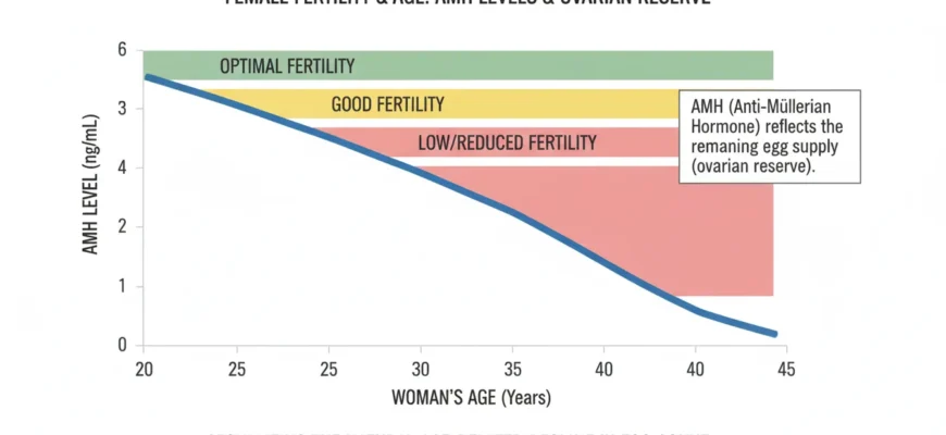 Graph showing average AMH levels and ovarian reserve decline by age in women