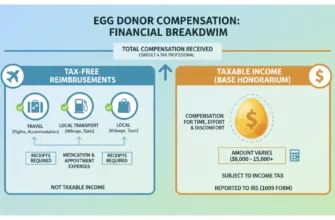 Illustration of a woman reviewing an egg donor compensation breakdown sheet