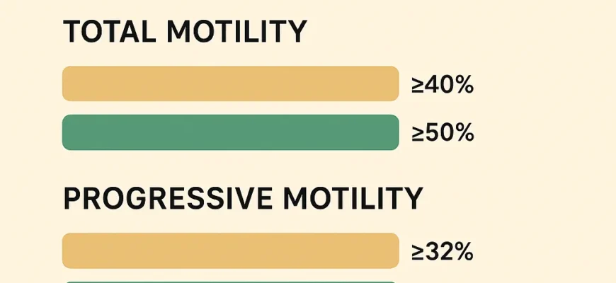 Infographic comparing normal vs optimal sperm count, motility, and morphology for successful pregnancy