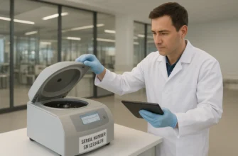 Inspecting a refurbished centrifuge at a certified used lab equipment dealer