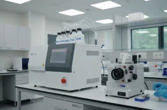 Modern histology laboratory with automated tissue processor and microtome for sample analysis