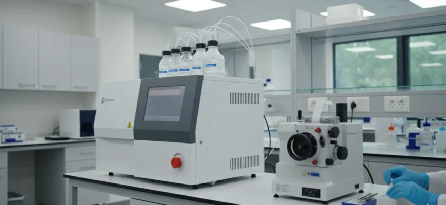 Modern histology laboratory with automated tissue processor and microtome for sample analysis