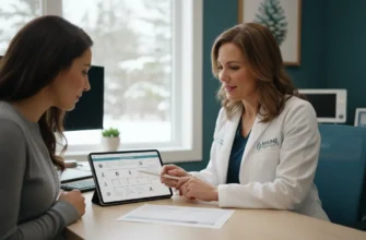 Reproductive endocrinologist discussing IVF treatment options with a patient in Maine clinic