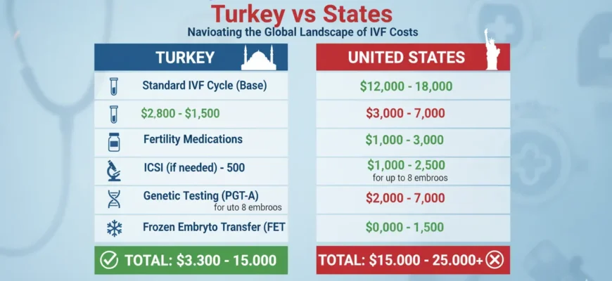 Visual comparison chart of IVF treatment costs in Turkey versus the United States
