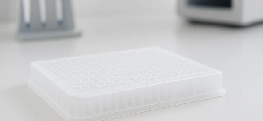 White 384-well plate on lab bench for high-throughput experiments