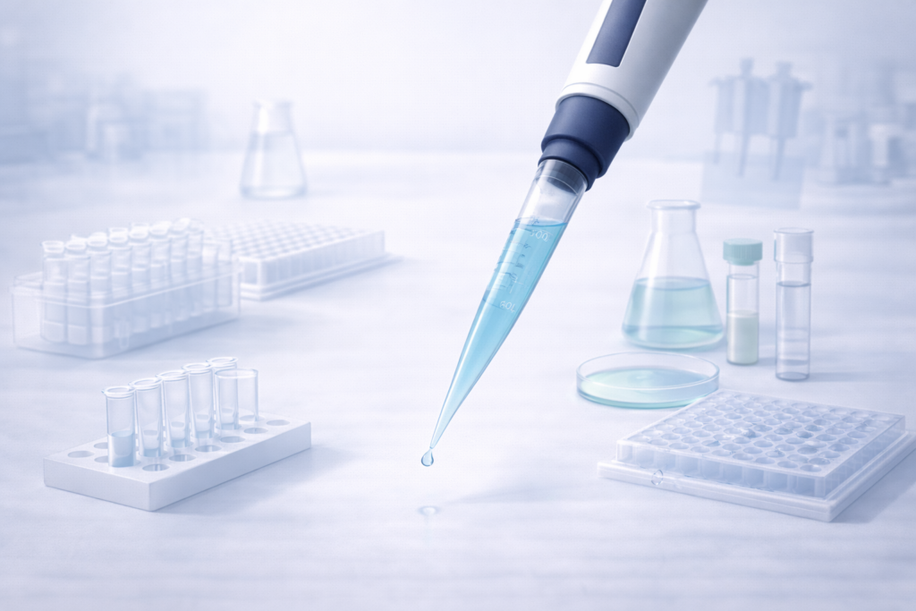 Laboratory pipette with pipette tip illustrating applications across molecular biology, cell culture, diagnostics, and analytical workflows