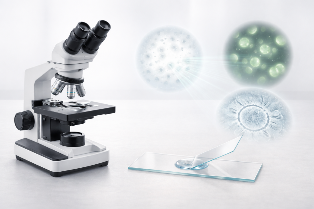 Microscopy techniques and laboratory fundamentals illustrated through optical and fluorescence microscopy concepts
