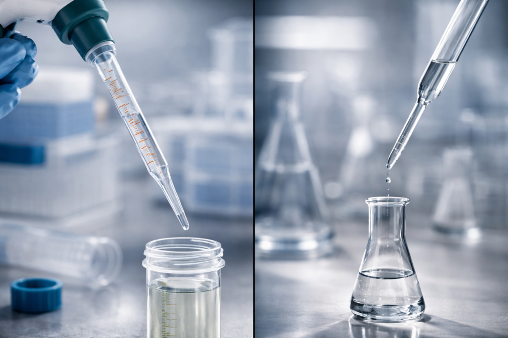 Laboratory beaker tongs safely gripping a hot glass beaker on a clean science lab bench