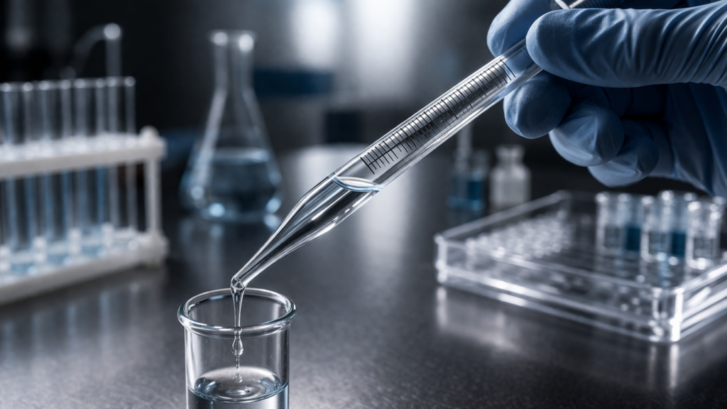 Graduated pipette with visible graduation marks being used to measure liquid accurately in a laboratory