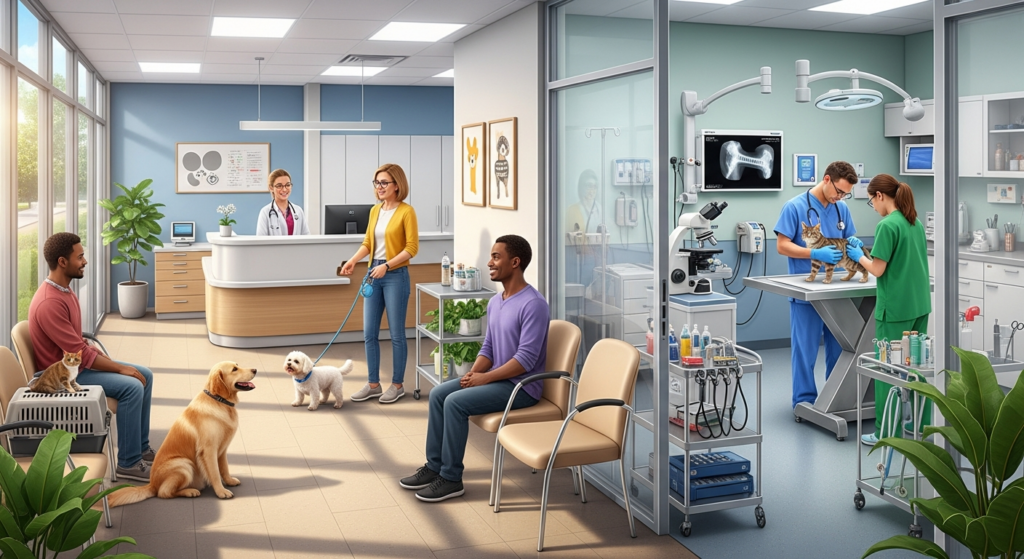 veterinary clinic owner comparing startup costs equipment budget planning decision